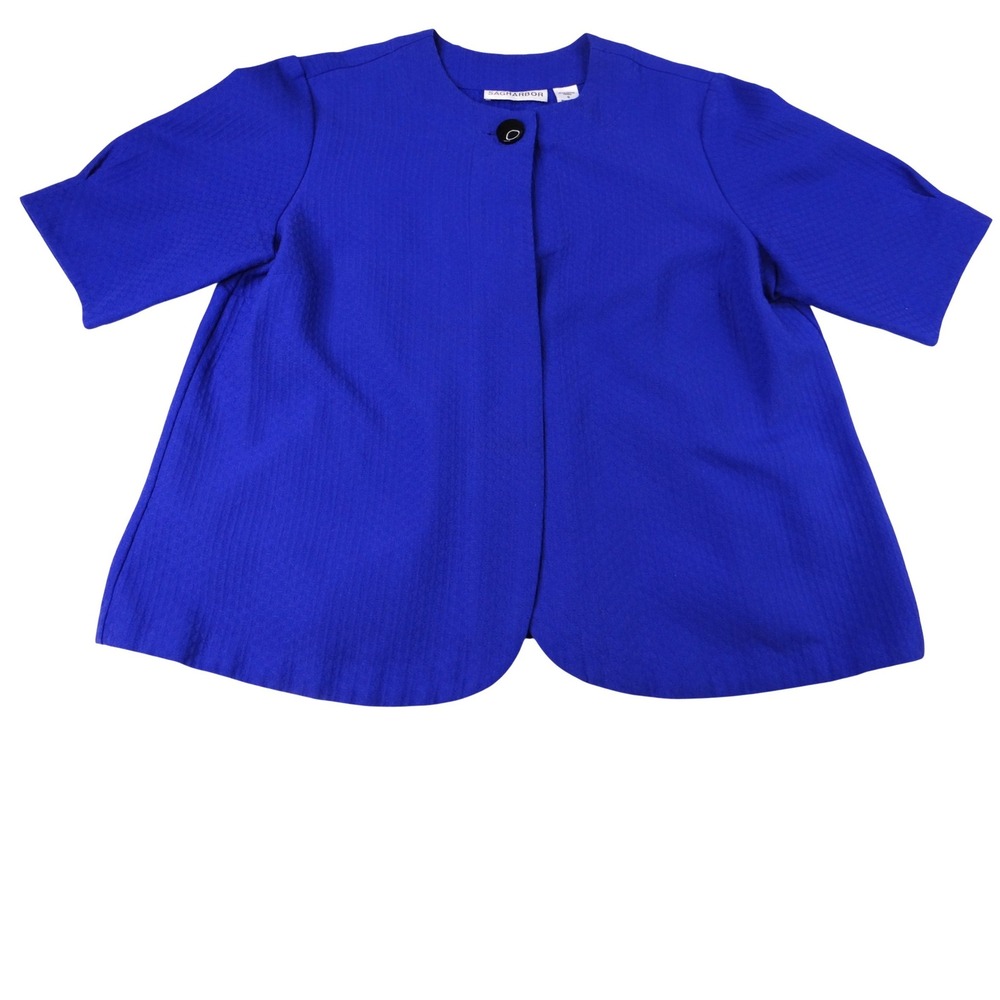 Vintage Beautiful Sag Harbor Blue Textured Open Front Short Sleeve Jacket Sz 12